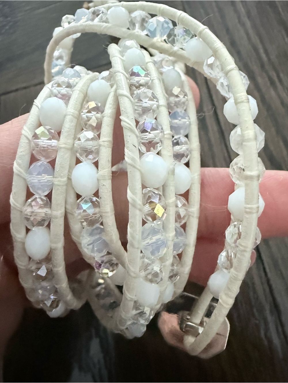 Milky white crystals wrap around bracelet